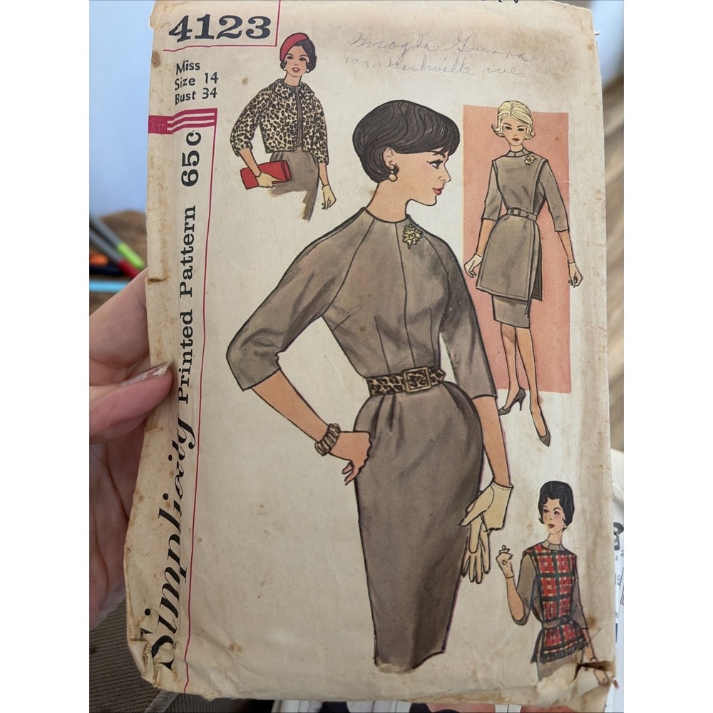 Vintage 1950s Simplicity 4123 Sewing Pattern Dress Tunic Jacket Size 14 Bust 34